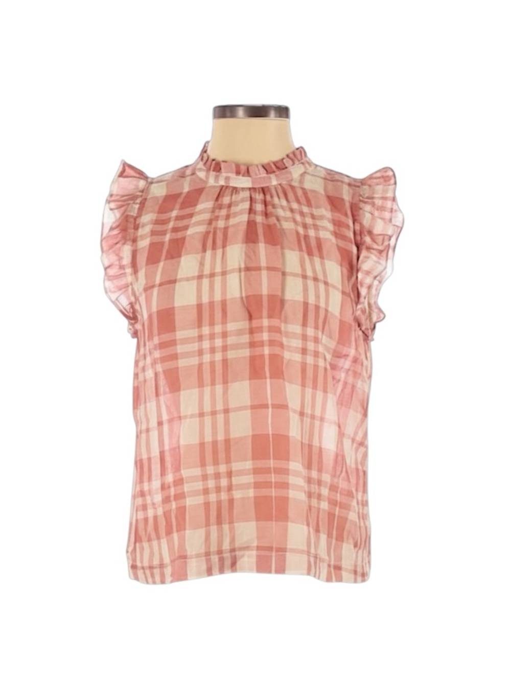 Isabella Sinclair Light Pink Gingham Lightweight Ruffle Sleeve Blouse  - Size S